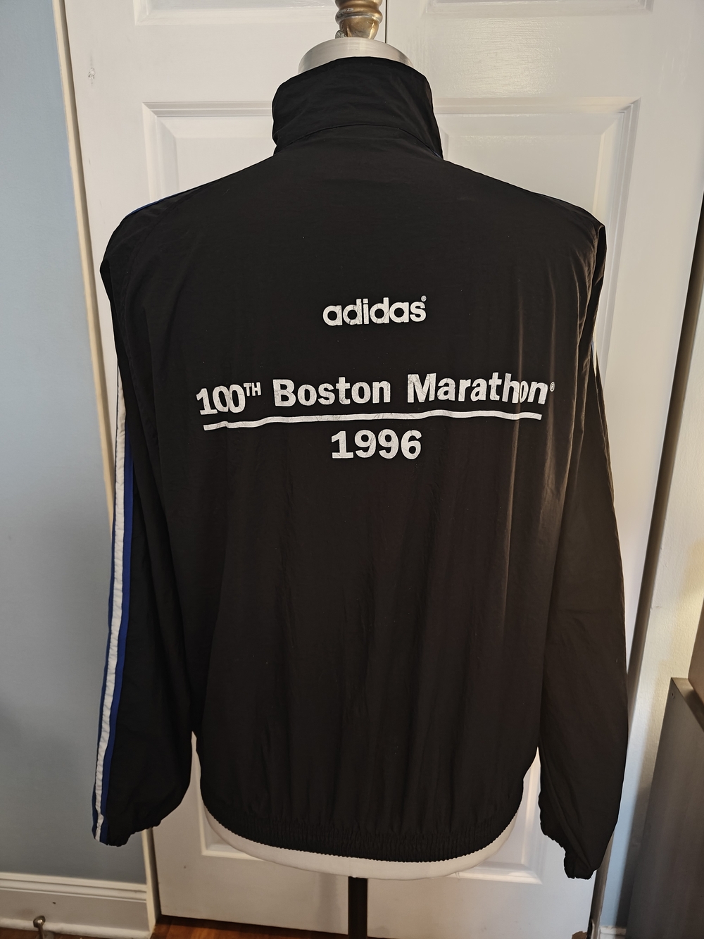 Vintage 1996 Adidas 100th Boston Marathon Windbreaker Jacket Mens XL Black